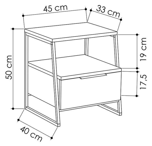 Κομοδίνο Johana pakoworld μαύρο-oak 45x40x50εκ