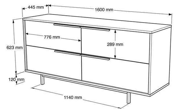 Μπουφές Lebon pakoworld μελαμίνης λευκό-μαύρο 160x44.5x74εκ