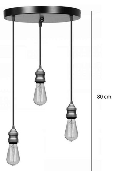 Φωτιστικό οροφής τρίφωτο Sopio pakoworld Ε27 μέταλλο μαύρο Φ30x85εκ