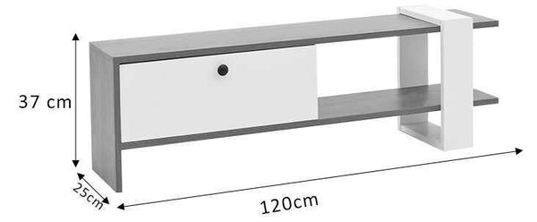 Έπιπλο τηλεόρασης Salon pakoworld χρώμα καρυδί-λευκό 120x25x37εκ