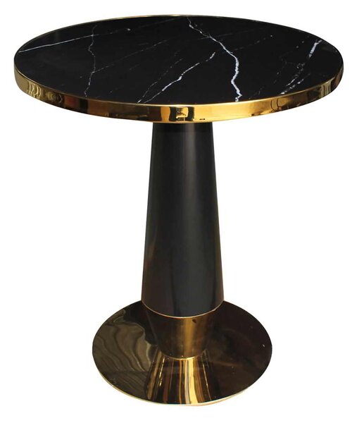 OLIVE Τραπέζι Βαφή Μαύρο-Gold, Επιφάνεια Sintered Stone Black Marble Φ70x73cm