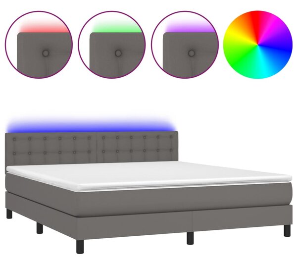 VidaXL Κρεβάτι Boxspring με Στρώμα & LED Γκρι 160x200 εκ. Συνθ. Δέρμα