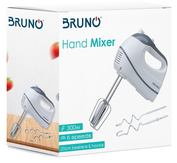 BRUNO Μίξερ χειρός, 6 ταχύτητες, 20cm αναδευτήρες & ζυμωτήρες, 300W