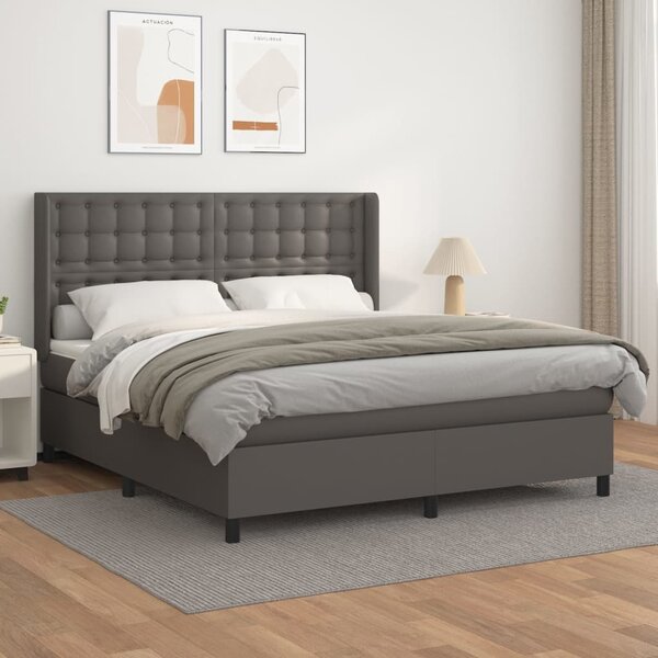 VidaXL Κρεβάτι Boxspring με Στρώμα Γκρι 160x200εκ. από Συνθετικό Δέρμα