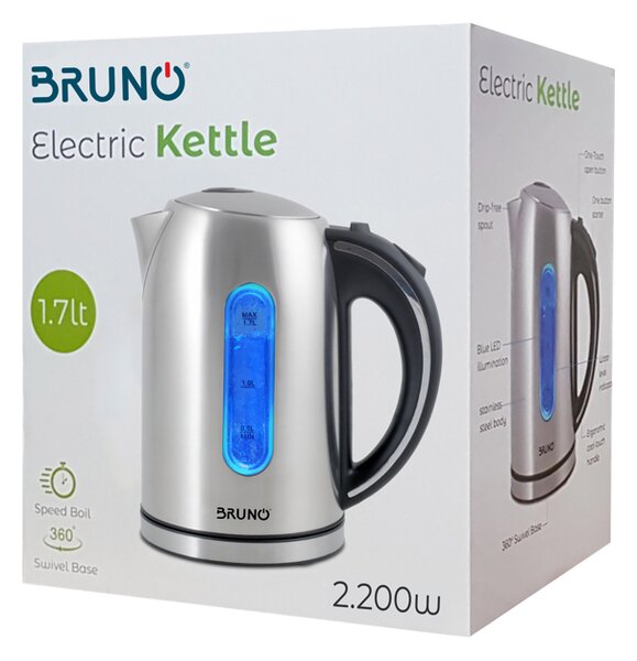 BRUNO Ηλεκτρικός βραστήρας BRN-0028, 2200W, 1.7lt, βάση 360°, LED