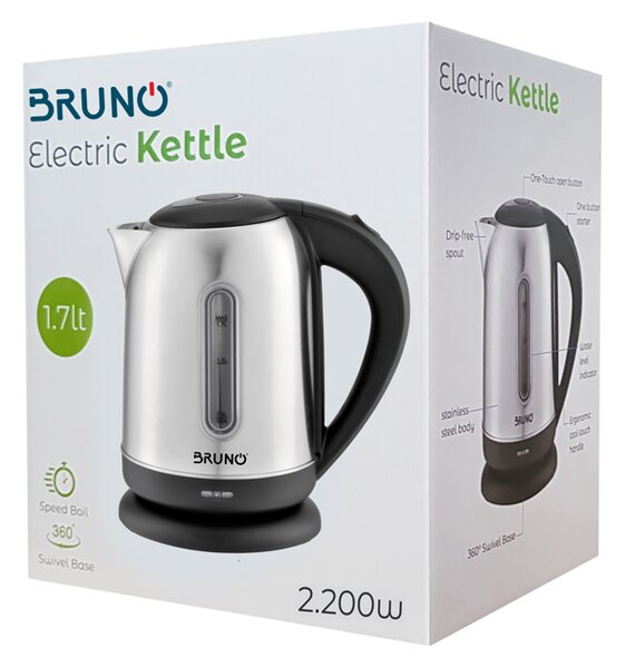 BRUNO Ηλεκτρικός βραστήρας BRN-0029, 2200W, 1.7lt, βάση 360°