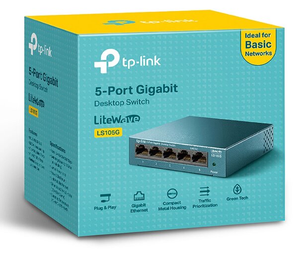 TP-LINK Desktop Switch LS105G, 5-port 10/100/1000Mbps, Ver. 1.0