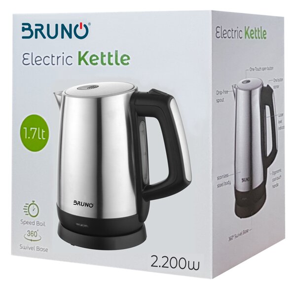 BRUNO Ηλεκτρικός βραστήρας BRN-0030, 2200W, 1.7lt, βάση 360°