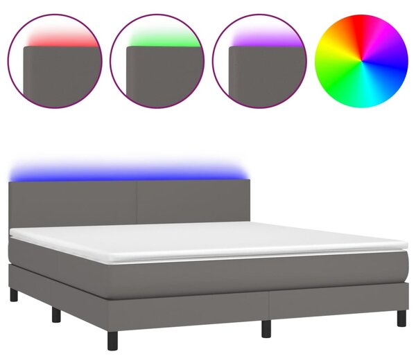 VidaXL Κρεβάτι Boxspring με Στρώμα & LED Γκρι 160x200 εκ. Συνθ. Δέρμα