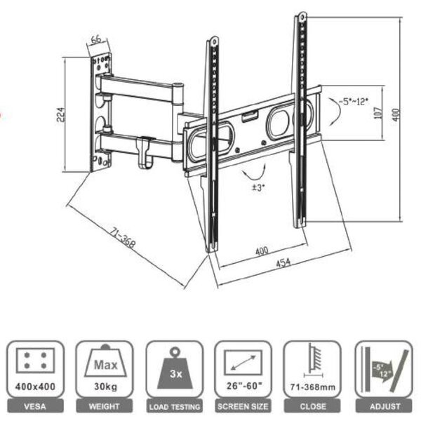 Osio OSM-7860 Βάση τηλεόρασης 26″ – 60″ – VESA 400 x 400