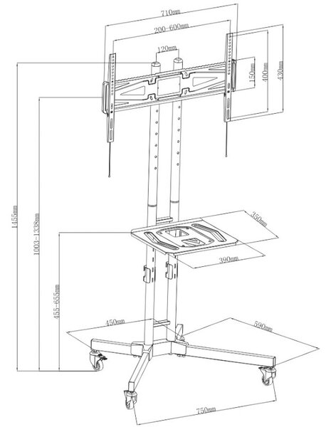 Osio OSM-7865 Τροχήλατη βάση τηλεόρασης 32″ – 65″ – VESA 600 x 400