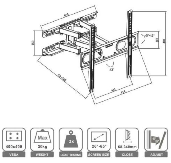 Osio OSM-5865 Βάση τηλεόρασης 26″ – 65″ – VESA 400 x 400