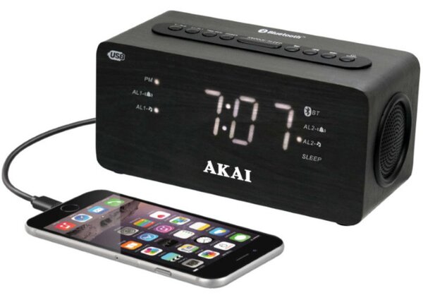 Akai ACR-2993 Ψηφιακό ξυπνητήρι με Bluetooth, Aux-In, USB για φόρτιση κινητού και διπλή αφύπνιση