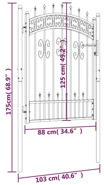 Πόρτα Φράχτη με Ακίδες Μαύρη 103x175 εκ. Ατσάλι με Ηλεκτρ. Βαφή - Μαύρο