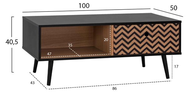 ΤΡΑΠΕΖΙ ΣΑΛΟΝΙΟΥ CHARLEEN HM8668 ΜΑΥΡΟ ΜΕ ΦΥΣΙΚΟ 100x50x40,5Υ εκ