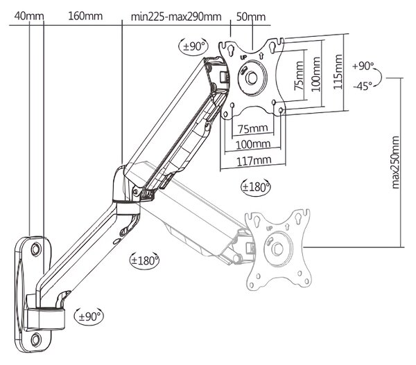 BRATECK επιτοίχια βάση LDA32-112, για οθόνη 17"-32", 9kg