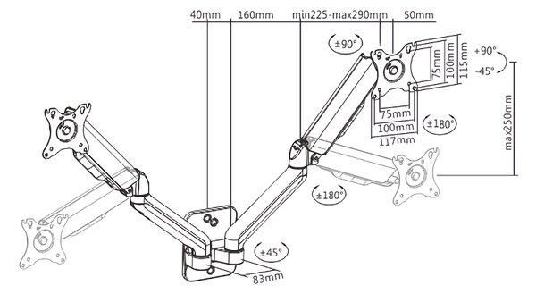 BRATECK επιτοίχια βάση LDA32-114, για 2 οθόνες 17"-32", 9kg