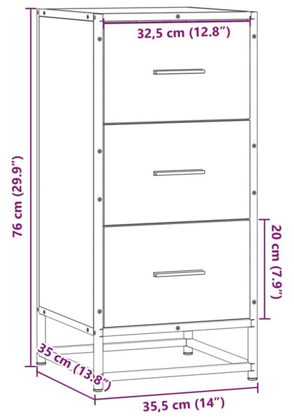 Ραφιέρα Καφέ Δρυς 35,5x35x76 εκ. Επεξ. Ξύλο + Μέταλλο - Καφέ