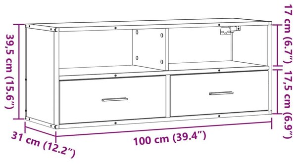 Έπιπλο Τηλεόρασης Γκρι Sonoma 100x31x39,5 εκ. Επεξ.Ξύλο/Μέταλλο - Γκρι