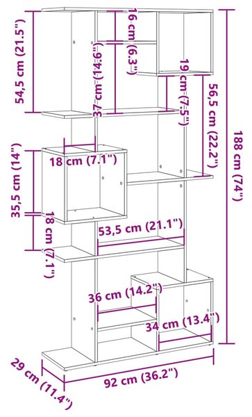 Βιβλιοθήκη Καπνιστή Δρυς 92x29x188 εκ. από Επεξεργασμένο Ξύλο - Καφέ