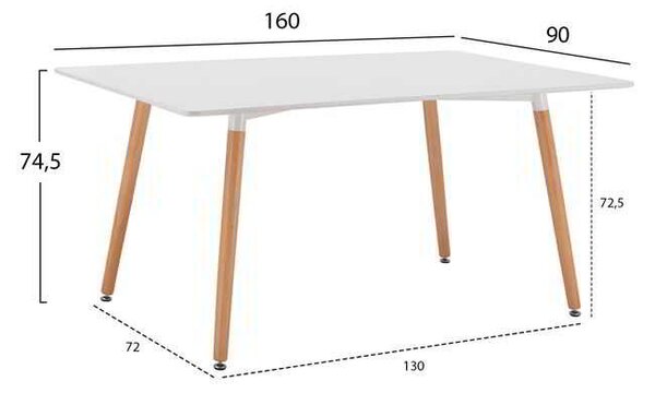 ΤΡΑΠΕΖΙ HM8697.01 MINIMAL, ΛΕΥΚΟ MDF, ΞΥΛΙΝΑ ΠΟΔΙΑ ΟΞΙΑ,160Χ90X74,5Υ εκ