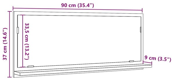 Καθρέφτης Μπάνιου Γκρι Σκυροδέματος 90x11x37 εκ. Επεξ. Ξύλο - Γκρι