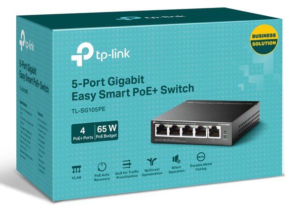 TP-LINK Easy Smart Switch TL-SG105PE, 5-Port Gbit, 4-Port PoE+, Ver. 2.0