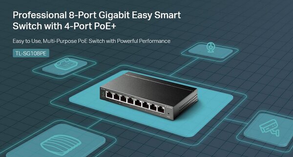 TP-LINK Easy Smart Switch TL-SG108PE, 8-Port Gbit, 4-Port PoE, Ver. 5.0