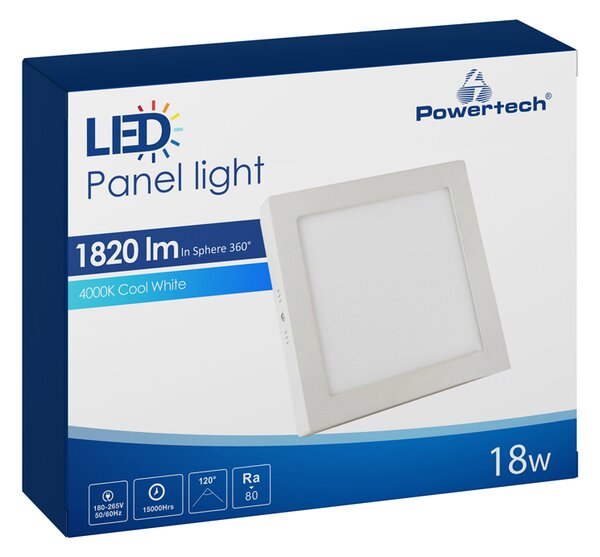 POWERTECH LED panel PAN-0004, 18W, 22.5 x 2.8cm, 4000K, 1820lm, λευκό