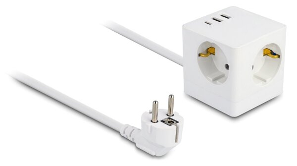 DELOCK πολύπριζο 11497, 3x schuko, USB-C & 2x USB, 16A, 1.5m, λευκό