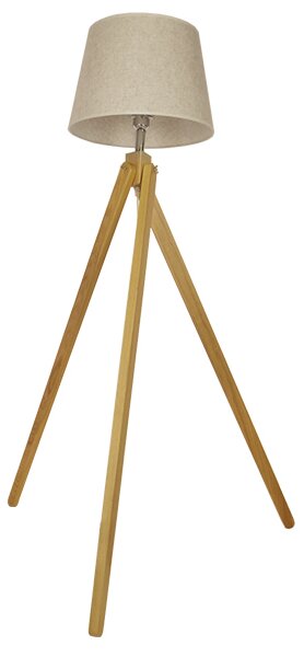 GloboStar® TRIPOD 01263 Μοντέρνο Φωτιστικό Δαπέδου Μονόφωτο 1 x E27 Μπεζ Ξύλινο Καμπάνα D40 x H143cm