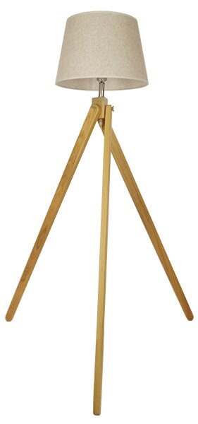 GloboStar® TRIPOD 01263 Μοντέρνο Φωτιστικό Δαπέδου Μονόφωτο 1 x E27 Μπεζ Ξύλινο Καμπάνα D40 x H143cm