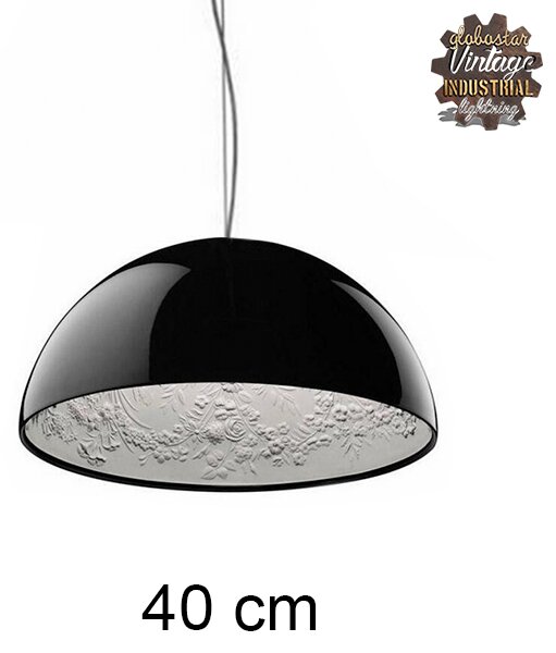 GloboStar® SERENIA BLACK 01151 Μοντέρνο Κρεμαστό Φωτιστικό Οροφής Μονόφωτο 1 x E27 AC220-240V - Φ40 x Υ20cm - Μαύρο Γύψινο Καμπάνα