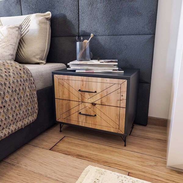 Κομοδίνο Με 2 Συρτάρια (50x40x55) A-G Felicita 854KLN3301 Anthracite Oak