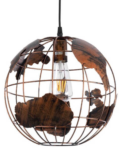 GloboStar® EARTH 01662 Vintage Industrial Κρεμαστό Φωτιστικό Οροφής Μονόφωτο 1 x E27 AC220-240V IP20 - Φ30 x Υ30cm - Καφέ Σκουριά Μεταλλικό Πλέγμα