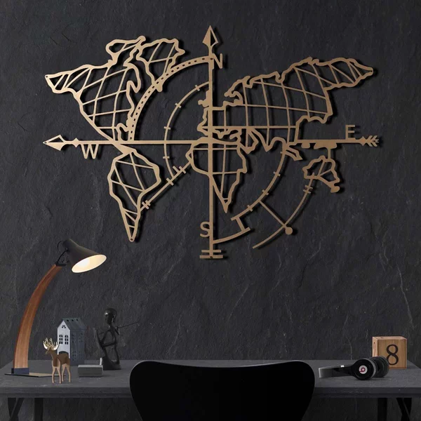 Διακοσμητικό Τοίχου (95x65) A-G World Map Compass Gold 805BSG1139