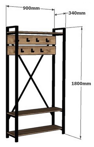 ΕΠΙΠΛΟ ΕΙΣΟΔΟΥ HM8943.01 NATURAL WOOD & ΜΑΥΡΟ 90x34x180 εκ