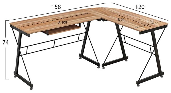 ΓΩΝΙΑΚΟ ΓΡΑΦΕΙΟ WALNUT ΕΠΙΦΑΝΕΙΑ ΜΕ ΜΕΤΑΛΛΙΚΟ ΣΚΕΛΕΤΟ HM2127.02 158Χ120Χ74εκ