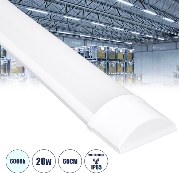 GloboStar® 60155 LED Γραμμικό Βιομηχανικό Φωτιστικό Tri-Proof 60cm 20W 1886lm 120° AC 220-240V Αδιάβροχο IP65 Μ60 x Π7.5 x Υ2.5cm Ψυχρό Λευκό 6000K - 2 Χρόνια Εγγύηση