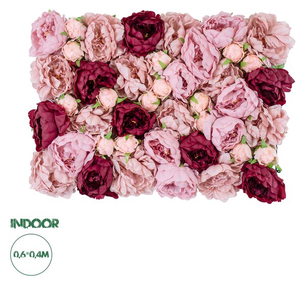 GloboStar® Artificial Garden ROSES STORY 20355 Τεχνητό Διακοσμητικό Πάνελ Λουλουδιών - Κάθετος Κήπος σύνθεση Ροζ & Βυσσινί Τριαντάφυλλα Μ40 x Π60 x Υ8cm