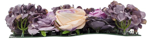 GloboStar® Artificial Garden ROSES STORY 20352 Τεχνητό Διακοσμητικό Πάνελ Λουλουδιών - Κάθετος Κήπος σύνθεση Μωβ & Ροζ Τριαντάφυλλα Μ40 x Π60 x Υ8cm