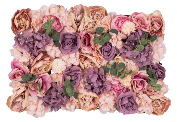 GloboStar® Artificial Garden ROSES STORY PINK 78337 Τεχνητό Διακοσμητικό Πάνελ Λουλουδιών - Κάθετος Κήπος σύνθεση Αμβροσία Μ60 x Π40 x Υ6cm