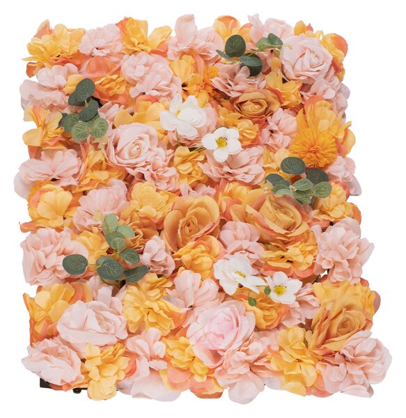 GloboStar® Artificial Garden ROSES STORY ORANGE 78333 Τεχνητό Διακοσμητικό Πάνελ Λουλουδιών - Κάθετος Κήπος σύνθεση Αμβροσία Μ60 x Π40 x Υ6cm