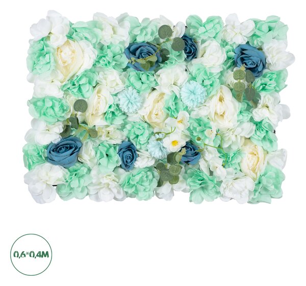 GloboStar® Artificial Garden ROSES STORY BLUE 78334 Τεχνητό Διακοσμητικό Πάνελ Λουλουδιών - Κάθετος Κήπος σύνθεση Αμβροσία Μ60 x Π40 x Υ6cm