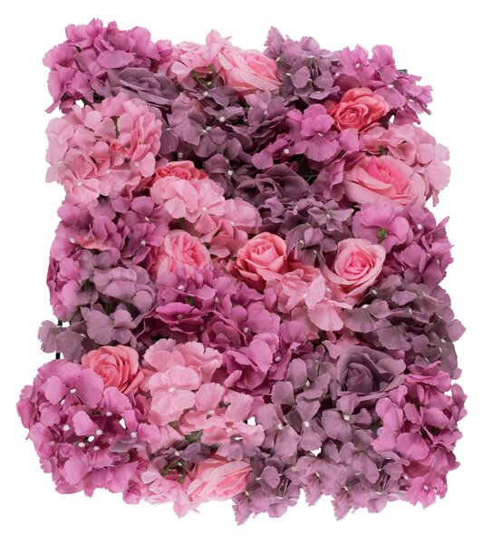 GloboStar® Artificial Garden ROSES STORY PURPLE 78336 Τεχνητό Διακοσμητικό Πάνελ Λουλουδιών - Κάθετος Κήπος σύνθεση Αμβροσία Μ60 x Π40 x Υ6cm