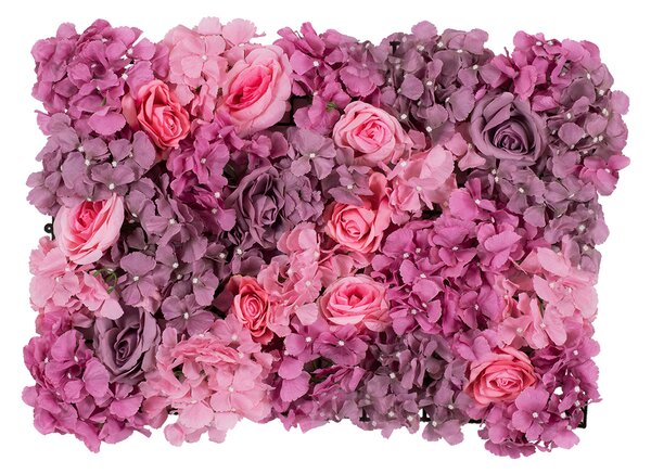 GloboStar® Artificial Garden ROSES STORY PURPLE 78336 Τεχνητό Διακοσμητικό Πάνελ Λουλουδιών - Κάθετος Κήπος σύνθεση Αμβροσία Μ60 x Π40 x Υ6cm