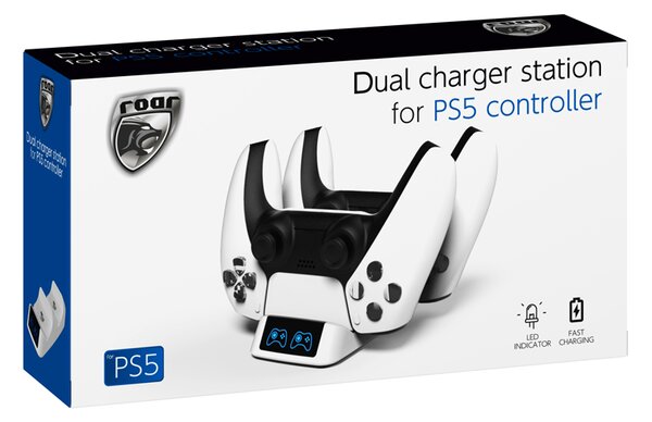 ROAR βάση φόρτισης gamepad RR-0019 για 2x PS5 DualSense, λευκή