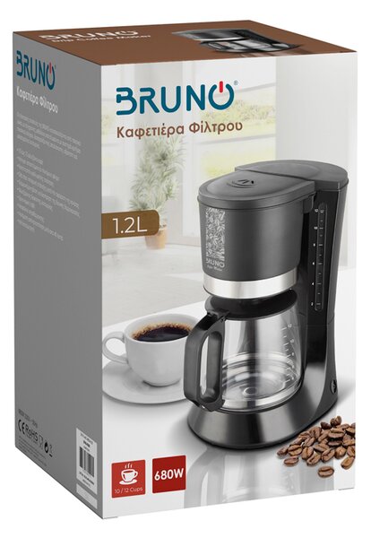 BRUNO καφετιέρα φίλτρου BRN-0086, 680W, έως 12 φλυτζάνια, 1.2L, μαύρη