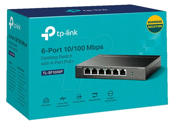 TP-LINK desktop switch TL-SF1006P, 6-Port 10/100Mbps, 4x PoE+, Ver. 1.0