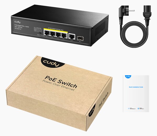 CUDY PoE+ switch GS1005PTS1, 5-port PoE+, 1x SFP, 120W, V1.0